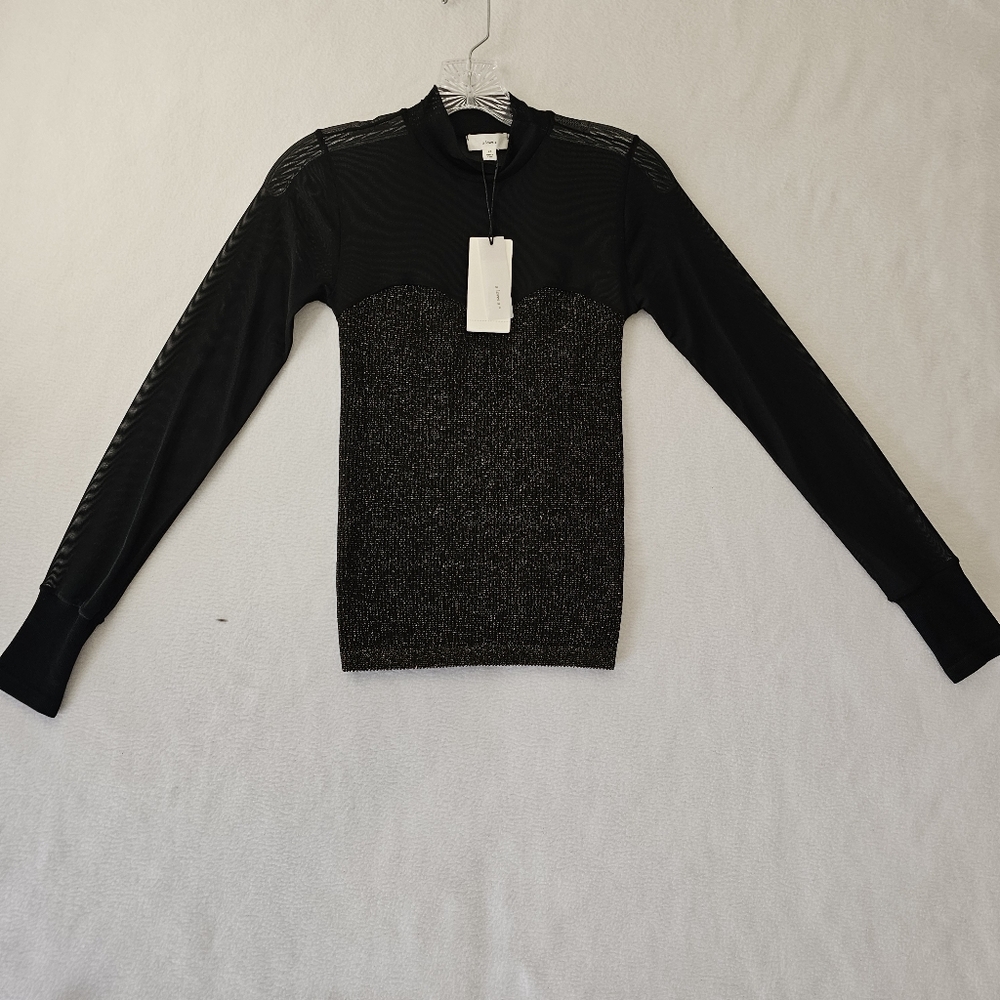 a loves a Elegant Black Women's Top With Sheer Chest And Sleeves Size XS Shimmer